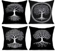 Outdoor Waterproof Cushions Tree, Black Cushion Cover 16x16 Inch Set of 4 Pattern Design, Square Pillow Cases Throw Pillow for Living Room Office Outdoor Garden Furniture Sofa Farmhouse PjY7500 0-U