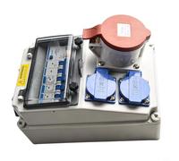 Outdoor Waterproof IP65 Distribution Box with Wall Mounted Design for Construction Sites Featuring 2x10A Sockets and 1x32A Industrial Socket, Residual Current