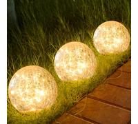 Outdoor Waterproof IP65 Solar Globe Lights, Led Solar Light Balls for Lawn Garden Patio Table Art Decoration, Yard Landscape Illuminated Cracked Glass Sphere Gazing Ball Lights, Round Ornaments Orbs