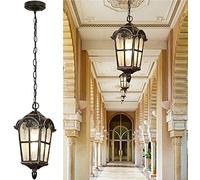 Outdoor Waterproof LED Chandelier Hanging Porch Light Outdoor Pendant Light Fixture Vintage Exterior Hanging Lantern with Clear Hammered Glass and Dark Bronze Finish Made in China