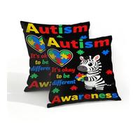 Outdoor Waterproof Pillow Covers Set of 2 - Patio Throw Pillow Cases 18 x 18 Inches Decorative Square Cushion Covers for Garden Beach Couch Porch Balcony(Autism Awareness Zebra)
