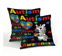 Outdoor Waterproof Pillow Covers Set of 2 - Patio Throw Pillow Cases 20 x 20 Inches Decorative Square Cushion Covers for Garden Beach Couch Porch Balcony(Autism Awareness Zebra)