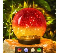 Outdoor Waterproof Solar Gradient Red Globe Lights, Led Solar Round Gazing Balls Ornaments for Lawn Garden Patio Table Art Decoration, Back Yard Landscape Illuminated Cracked Glass Sphere Light Orbs