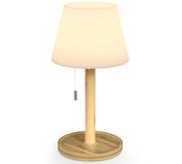 Outdoor Waterproof Table Lamp for Patio, Small Cordless Battery-Operated Lamp, Rechargeable Shower Light, 3 Lighting Modes Desk Light with Pull Chain Garden Outside Camping Bathroom, Wood Grain
