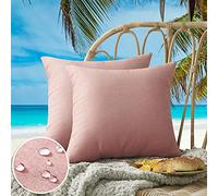 Outdoor Waterproof Throw Pillow Covers Pack of 2 Decorative Square Garden Light Pink Cushion Case Waterproof PU Coating Pillow Shell for Patio, Porch and Balcony 18x18 Inch 45x45cm