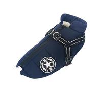 Outdoor Waterproof Windproof Dog Jacket With Harness Winter Fleece Warm Labrador French Bulldog Coat Overalls,Navy Blue,2xl
