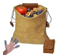 Outdoor Waxed Canvas Foraging Bag - Collapsible Belt Pouch with Drawstring & Finger Guards, Fruit Picking Bag for Camping, Hiking, Berry Harvesting, Waist-Mounted Wax Canvas Storage Pouch (Khaki)