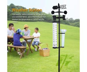 Outdoor Weather Station with Thermometer Rain Gauge Wind Direction Indicator Gar