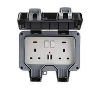 Outdoor Weatherproof Socket IP66, 13A Switched Plug with USB Charger Port, Electrical Outlet Box for Garden Patio