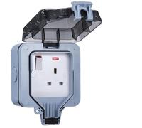 Outdoor Weatherproof Wall Socket Box, 13A Single Outdoor Sockets Waterproof Sockets for Garden&External Electrical Outlet, Grey