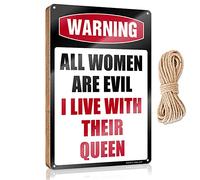 Outdoor Welcome Signs for Porch Warning All Women are Evil I Live with Their Queen Hanging Wooden Plaque Decoration Christmas Door Sign ( Size : 20X30CM )