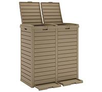 Outdoor Wheelie Bin, Light Brown, 230 L Capacity, 2 Waste Containers with Double Lid, Polypropylene, Robust and Weather-Resistant, Ideal for Garden, Household and Recycling