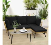 Outdoor Wicker Furniture Set 3-PieceLoveseat Patio Sofa w/ Cushions COSTWAY Black One Size