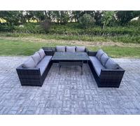 Outdoor Wicker Garden Furniture Rattan Lounge Sofa Set Patio Rectangular Dining Table Side Table 9 Seater Fimous Dark Grey One Size