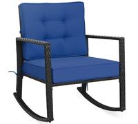 Outdoor Wicker Rocking Chair w/ Thickened Cushions & Armrest Navy