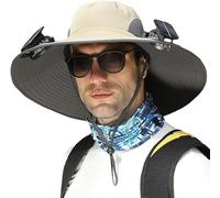 Outdoor Wide Brim Sun Hat with 2 Solar Fan Sun Bucket Hat for Men Women UPF 50+ Bucket Fishing & Beach Hat with Fan Built in, Z-khaki, Medium-XX-Large