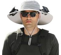 Outdoor Wide Brim Sun Hat with 2 Solar Fan Sun Bucket Hat for Men Women UPF 50+ Bucket Fishing & Beach Hat with Fan Built in, A_light Gray, Medium-XX-Large
