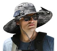Outdoor Wide Brim Sun Hat with 2 Solar Fan Sun Bucket Hat for Men Women UPF 50+ Bucket Fishing & Beach Hat with Fan Built in, Camouflage Gray, Medium-XX-Large
