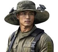 Outdoor Wide Brim Sun Hat with 2 Solar Fan Sun Bucket Hat for Men Women UPF 50+ Bucket Fishing & Beach Hat with Fan Built in, Camouflage Green, Medium-XX-Large