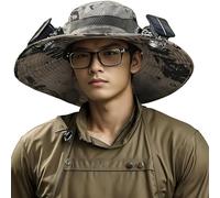 Outdoor Wide Brim Sun Hat with 2 Solar Fan Sun Bucket Hat for Men Women UPF 50+ Bucket Fishing & Beach Hat with Fan Built in, Camouflage Khaki, Medium-XX-Large