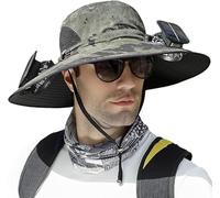 Outdoor Wide Brim Sun Hat with 2 Solar Fan Sun Bucket Hat for Men Women UPF 50+ Bucket Fishing & Beach Hat with Fan Built in, Z-green, Medium-XX-Large