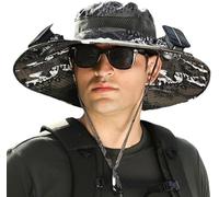 Outdoor Wide Brim Sun Hat with 2 Solar Fan Sun Bucket Hat for Men Women UPF 50+ Bucket Fishing & Beach Hat with Fan Built in, C3, Medium-XX-Large