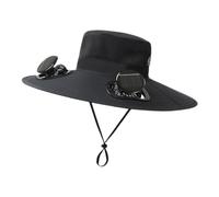 Outdoor Wide Brim Sun Hat with 2 Solar Fans, UPF 50+ UV-Blocking Bucket Hat, Cooling Sunhat for Hiking, Fishing, Farming, Beach, and Traveling Use 48cm/18.89in Black
