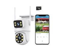 Outdoor WiFi Dual Camera, 3K 6MP Security Cameras Pan/Tilt Wireless Outdoor IP Camera PTZ Dual Screen + 64G SD Card + 3M Power Cord Night Colour, Motion Detection, Two-Way Audio IP66