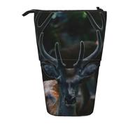 Outdoor Wildlife Deer Antler Stand Up Telescopic Pencil Case Stationery Organizer with Zipper Portable School Office Student