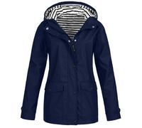Outdoor Windbreaker for Women Waterproof Quick Dry Breathable Raincoat Ventures Softshell Coats Rainproof Packable Functional Jackets with Hood and no Drawstring (Navy, XXL)