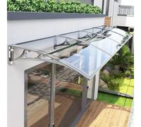 Outdoor Window and Door Canopy 24x142 in Waterproof Front Overhang Silver Bracket with Transparent Panel Patio Rain Protection Sheltering Polycarbonate Front Cover