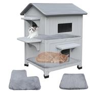 Outdoor Winterproof Cat House 2-Tier Plastic with Mat