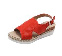 Outdoor Women’s Stylish Thick Platform Sandals With Open Toe Edge Rome Design For Summer Everyday Wear Holiday Women Sandal Trekking Shoes Walking Lightweight Comfortable Beach (Red, 3.5)