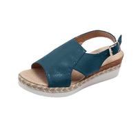 Outdoor Women’s Stylish Thick Platform Sandals With Open Toe Edge Rome Design For Summer Everyday Wear Holiday Women Sandal Trekking Shoes Walking Lightweight Comfortable Beach (Blue, 5)
