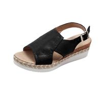 Outdoor Women’s Stylish Thick Platform Sandals With Open Toe Edge Rome Design For Summer Everyday Wear Holiday Women Sandal Trekking Shoes Walking Lightweight Comfortable Beach (Black, 6)