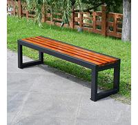 Outdoor Wood Bench with Metal Legs, Backless Garden Park Seating for 2-3 People, Perfect for Patio, Porch, Lawn, and Yard Décor