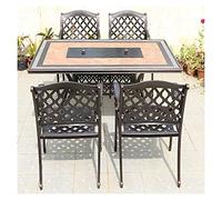 Outdoor Wood Burning Fire Pit with Aluminum Dining Table and Chairs Set for BBQ Party and Bonfire