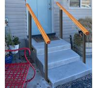 Outdoor Wood ils for 1-3 Steps, Non-Slip Safe ir Railing with Adjuble 270° Bracket & 2 Wrought Iron Posts, Perfect for Garden & Porch Use