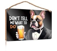 Outdoor Wood Plaque Porch Signs Defiant Dog In Tuxedo: 'Don't Tell Me What To Do'. Summer Wood Hanging Posters For Boys Room(15X28CM)