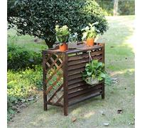 Outdoor Wooden Air Conditioner Rack Louvered Plant Shelf & Protective Cover for AC Units Freestanding Enclosure for Garbage or AC (XLarge: 120x57x100 cm)
