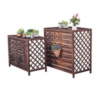 Outdoor Wooden Air Conditioning Unit Covers, Privacy Fence Screen Air Conditioner Rack, Solid Wood Air Conditioner Fence Screen, Balcony Louvered Plant Shelf with Windproof and Sun Proof Features (Si