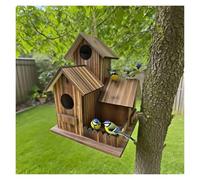 Outdoor Wooden Bird House Hanging 3-Hole Nesting Box - Rustic Birdhouse for Bluebird, Finch, Wren, Cardinal - Garden Tree Patio Backyard Décor for Wild Birds Shelter Nesting