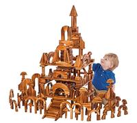 Outdoor Wooden Building Blocks 210 Pcs for Kids- Carbonized Pine Construction Set with Most Shapes, Inside Outside Sensory Blocks for Preschool, Daycare, Homeschool,STEM Building Toys (35.3 lbs/16kg)