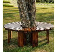 Outdoor Wooden Curved Bench - Slatted Seat Backless Garden Patio Furniture, Round Fan-Shaped Park Bench for Courtyard, Tree Lounge Seating, Solid Wood Design