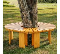 Outdoor Wooden Curved Bench Solid Slatted Seat Backless Half-Round Design for Garden Park Patio Tree Seating - Slish and table