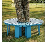 Outdoor Wooden Curved Bench Solid Slatted Seat Backless Half-Round Design for Garden Park & Tree Seating & Slish Fur for Relaxat