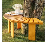 Outdoor Wooden Curved Bench Solid Wood Slatted Half-Round Seat Backless Garden Fur for Park Patio Yard Tree Seating & Slish