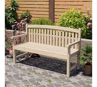 Outdoor Wooden Garden Bench - 59in Patio Seating with Backrest & Armrests for Lawn, Porch, Park & Yard - Natural Finish for Relaxation & Entertaining