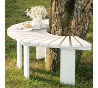 Outdoor Wooden Garden Bench, Curved Half-Round Patio Chair, Solid Wood Frame, Stylish Tree Bench for Lawn, Yard, Veranda, Terrace, Poolside (White, Half Round)