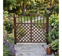Outdoor Wooden Garden Gate - Freestanding Arched Double Door Walk-Through Fence for Yard, Patio, and Vegetable Garden - 49in Carbonized Sl esign